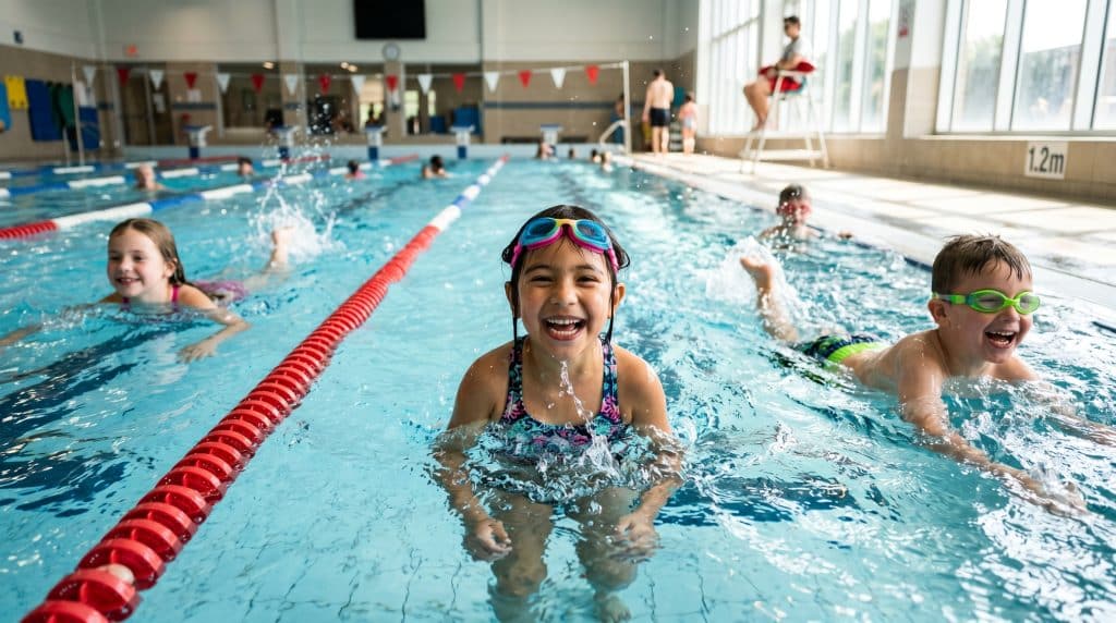 enfant souriant et confiant dans l'eau