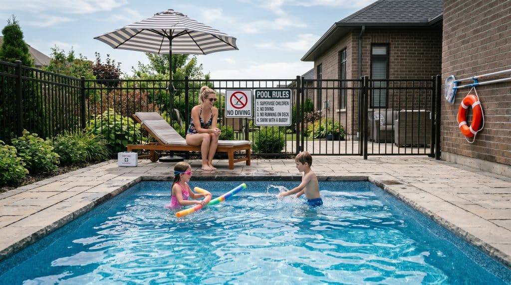piscine privée résidentielle avec barrière de sécurité aux normes